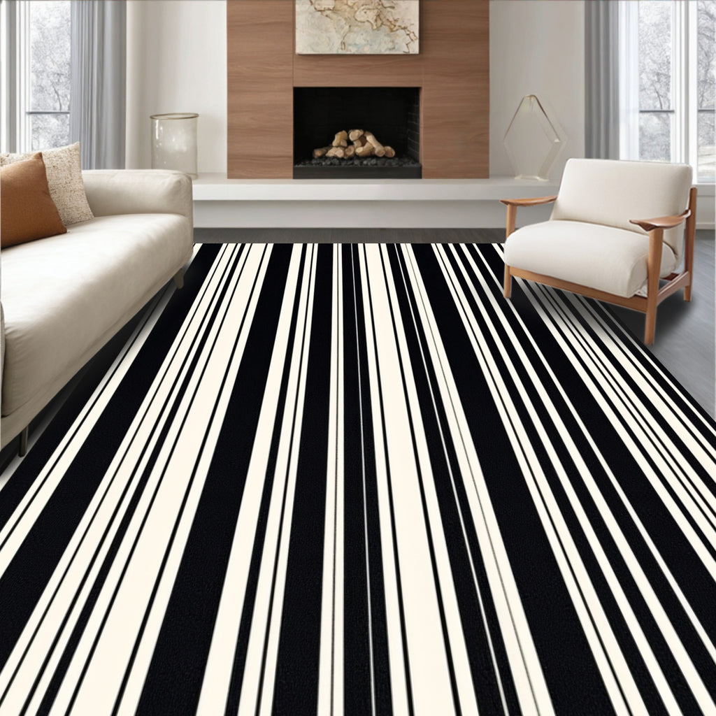 Vertical Stripe Black Cream Pattern Rug