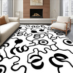 Abstract Black White Organic Swirls Design Rug