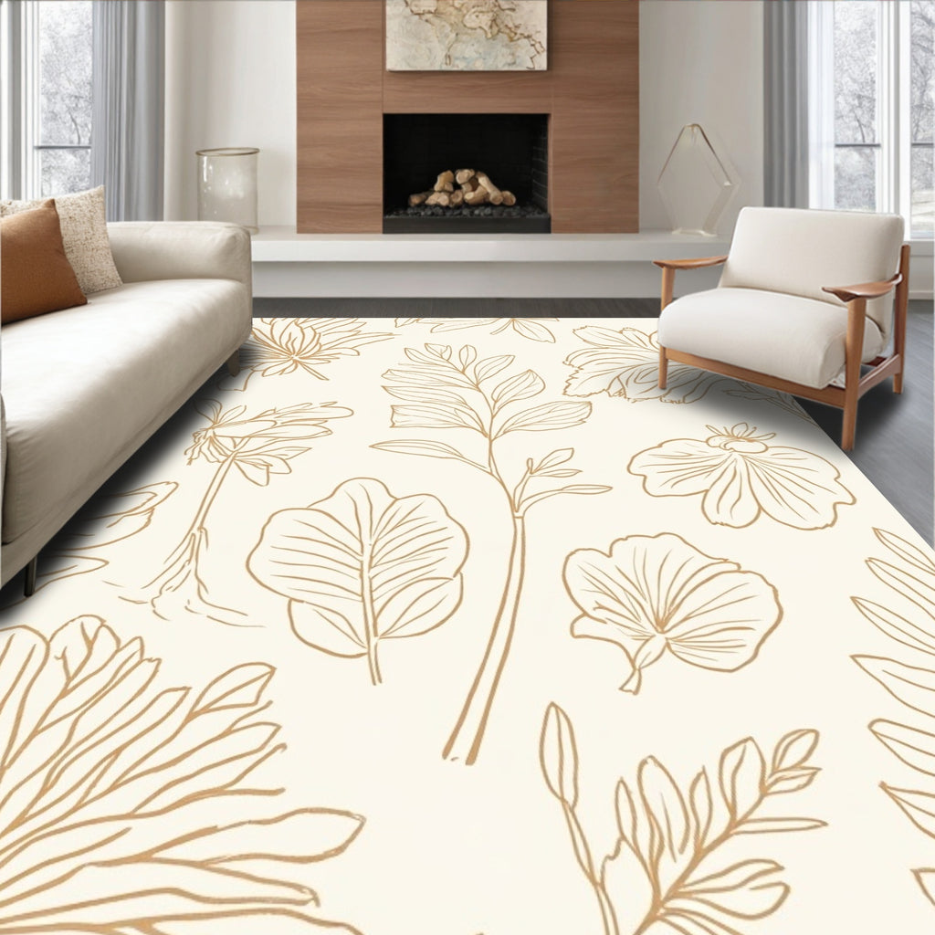 Botanical Line Art Floral Pattern Rug