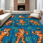Whimsical Tiger Pattern With Greenery Rug