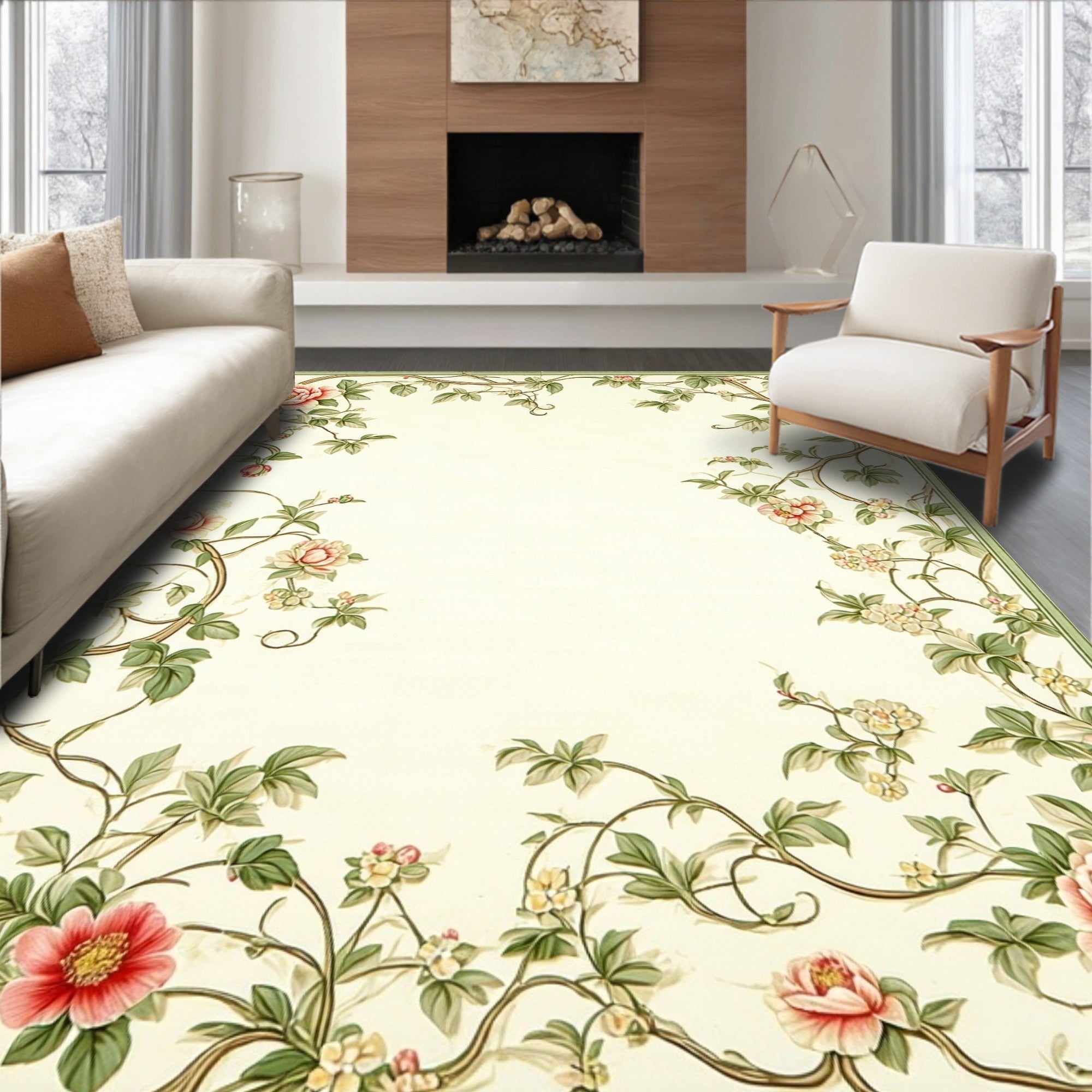 Vibrant Floral Vine Motif Rug