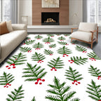 Whimsical Green Fir Sprigs Red Berries Rug