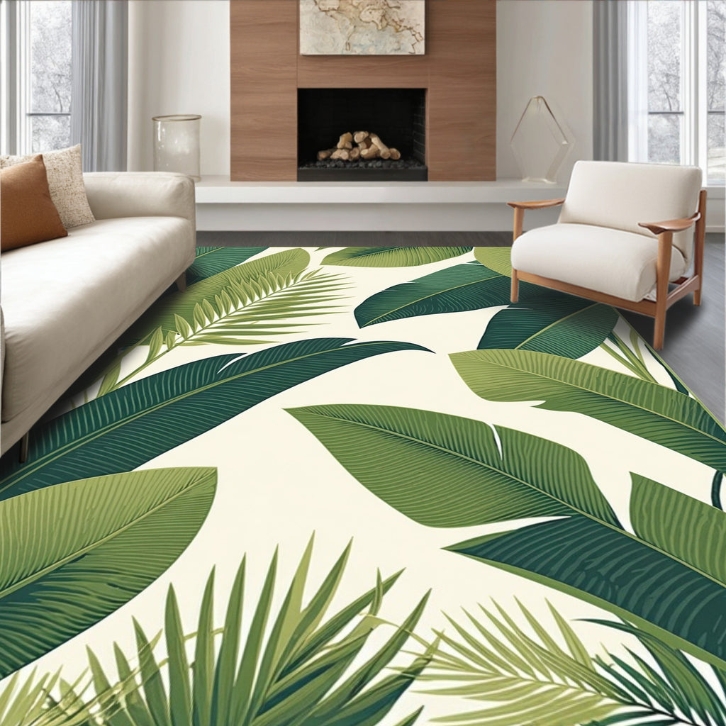 Tropical Large Leaf Pattern Green Design Rug