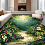 Lush Forest Flower Scene Rug