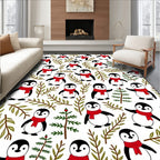 Cute Red Scarf Penguin Winter Branches Rug