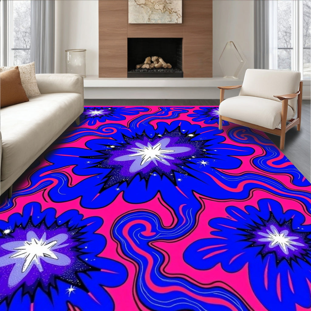 Cosmic Pink Blue Starburst Explosion Rug
