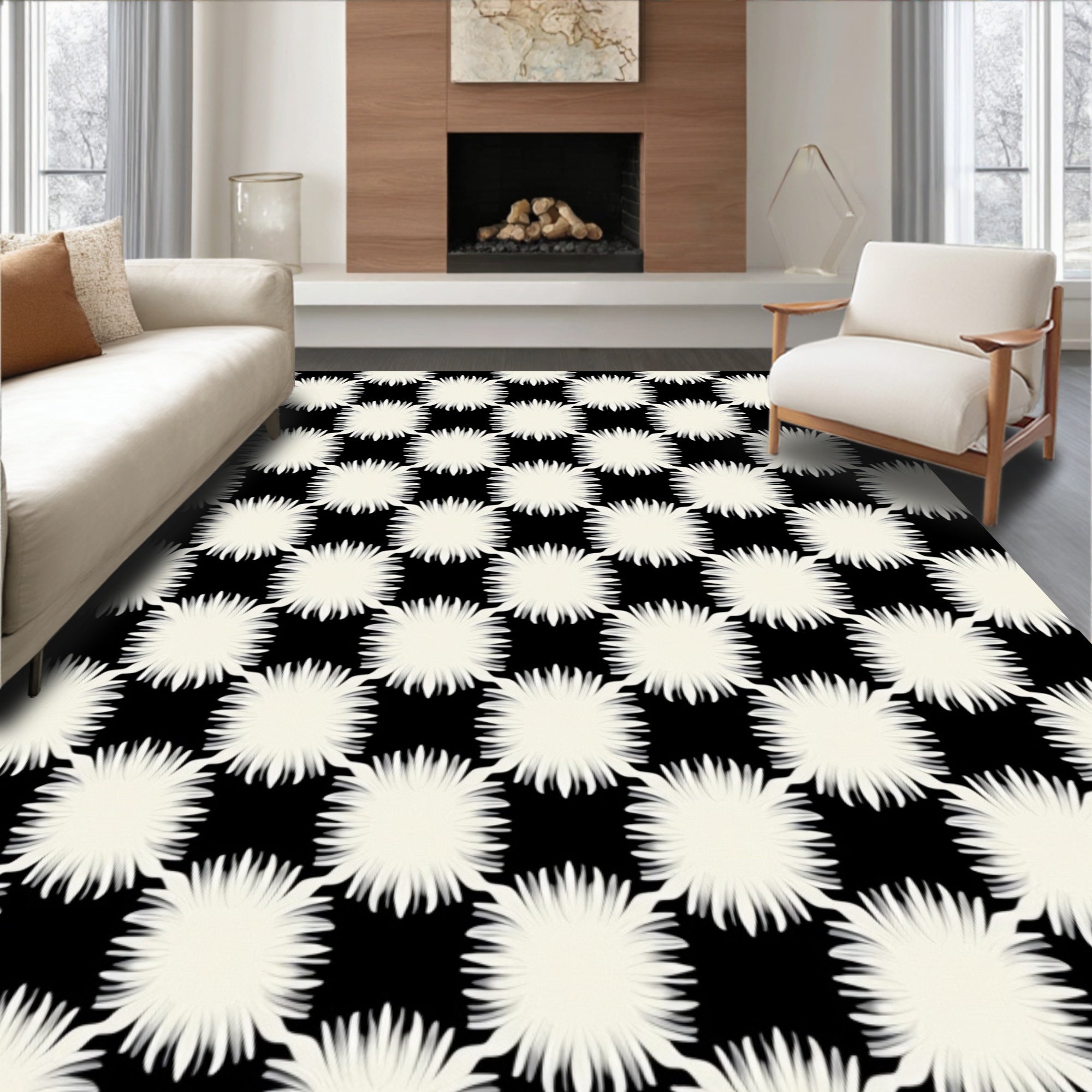 Checkerboard Bloom Pattern Rug