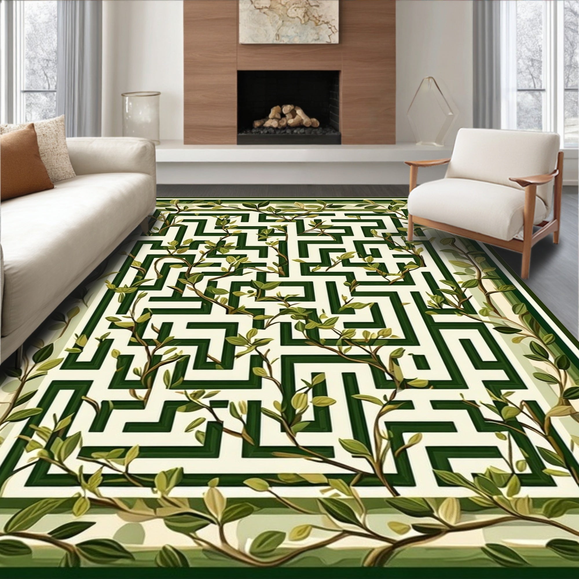 Lush Greenery Maze Pattern Rug