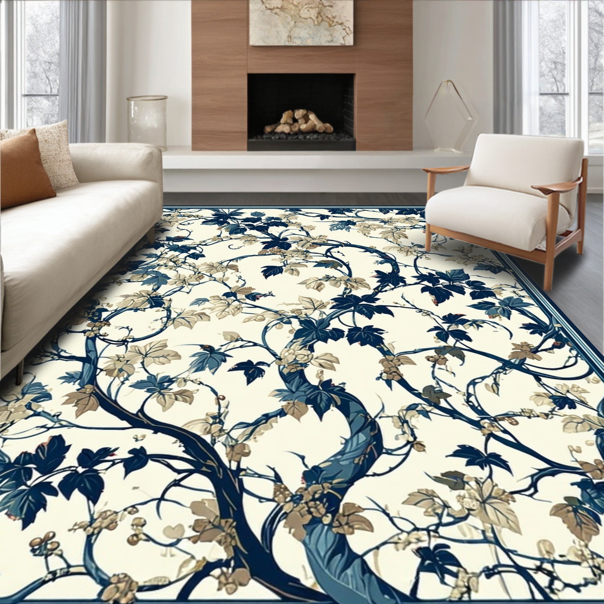 Vineyard Botanical Cream Navy Rug