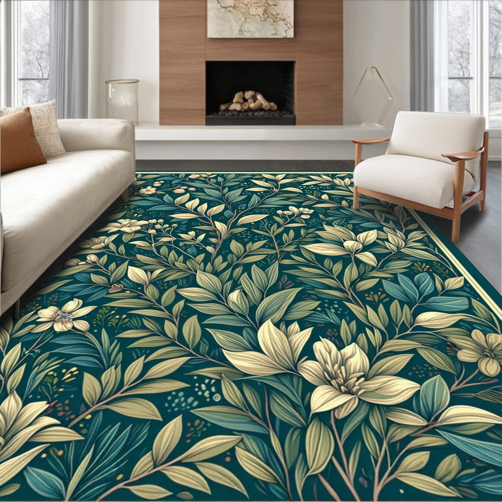 Verdant Floral Botanical Pattern Rug