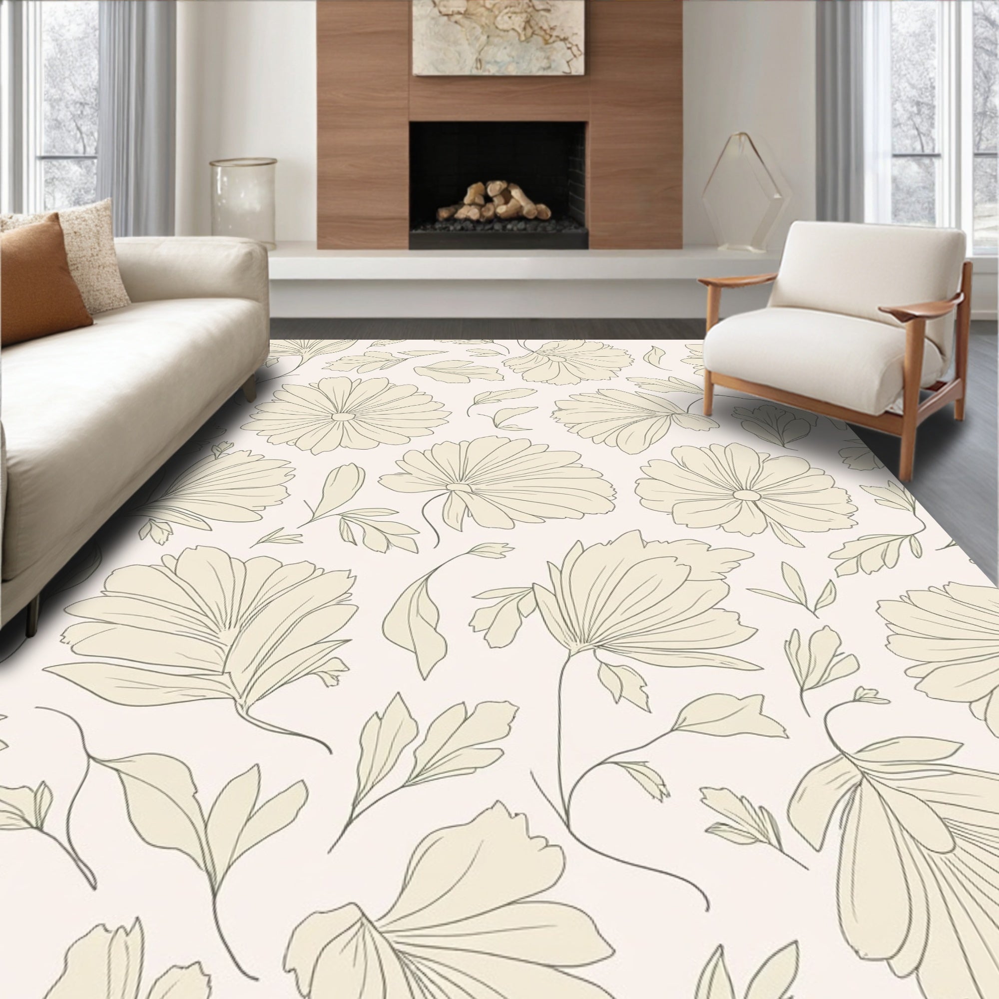 Minimalist Floral Line Art Pattern Rug