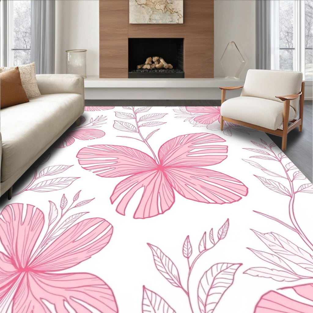 Pink Floral Sketchy Pattern Design Rug