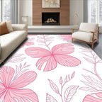 Pink Floral Sketchy Pattern Design Rug
