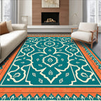 Teal Orange Floral Intricate Pattern Rug