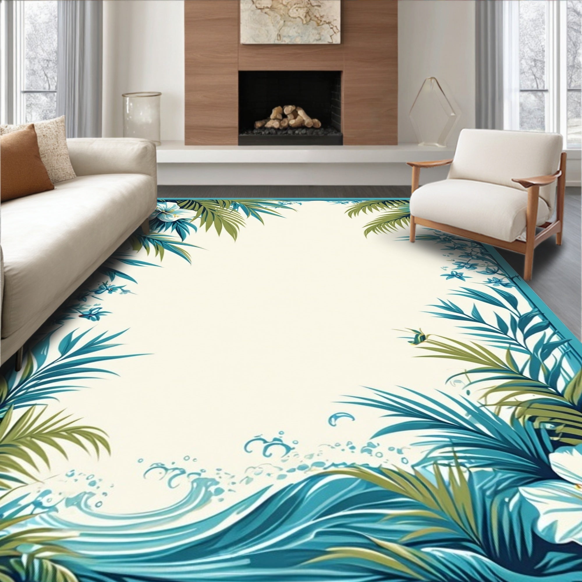 Tropical Floral Border Design Rug