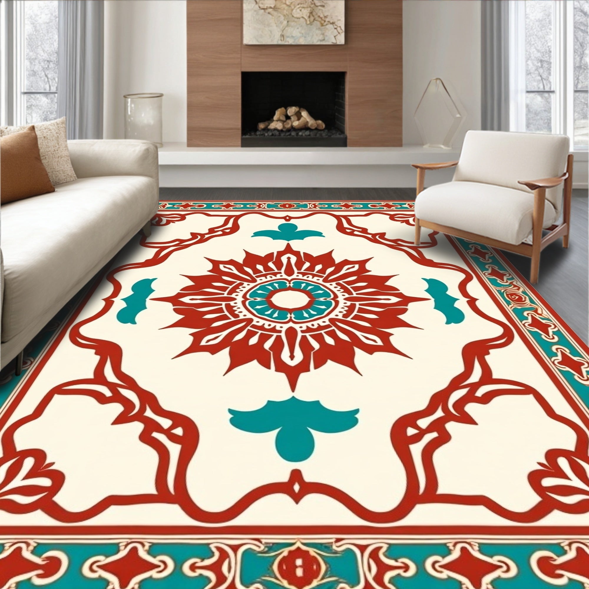 Ornamental Mandala With Floral Accents Rug