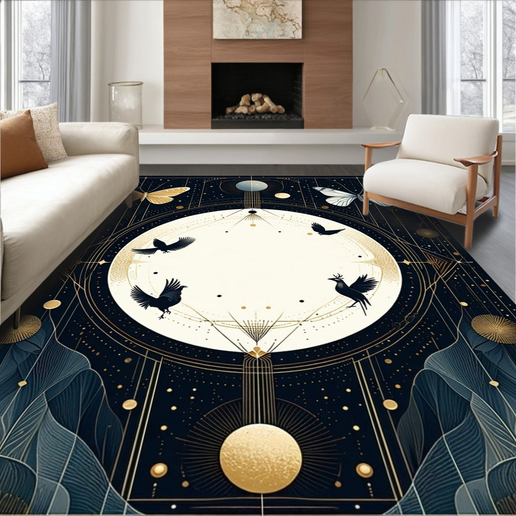 Celestial Birds and Butterflies Art Deco Rug