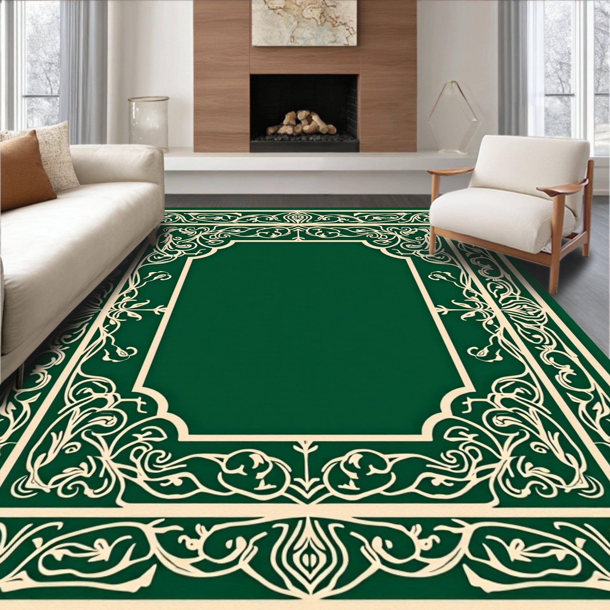 Ornate Floral Vine Border Rug