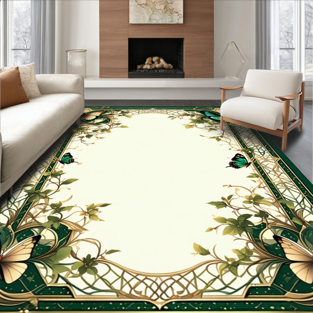 Emerald Garden Butterfly Art Nouveau Rug