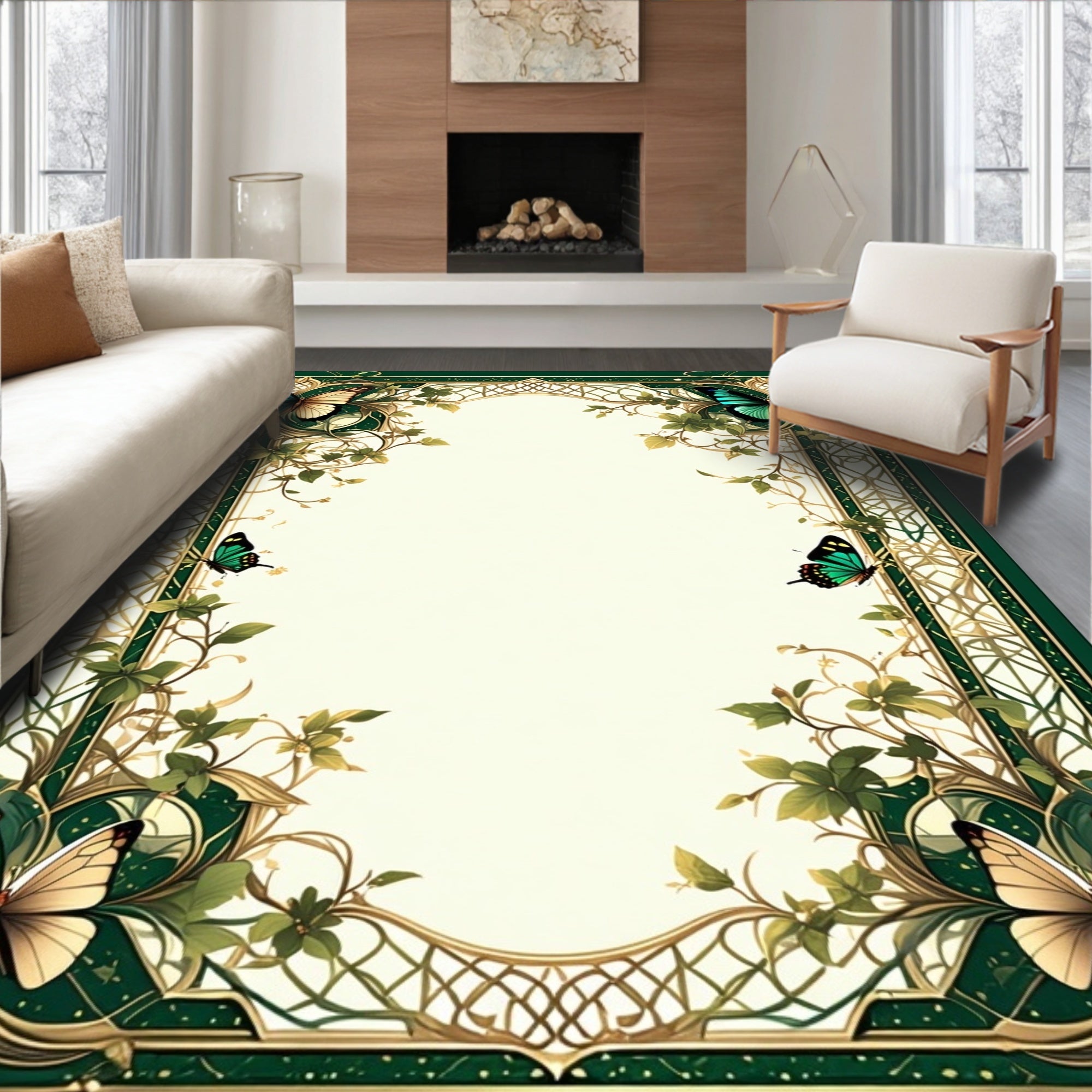 Emerald Garden Butterfly Art Nouveau Rug