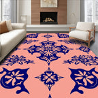 Elegant Navy Floral Symmetrical Pattern Rug