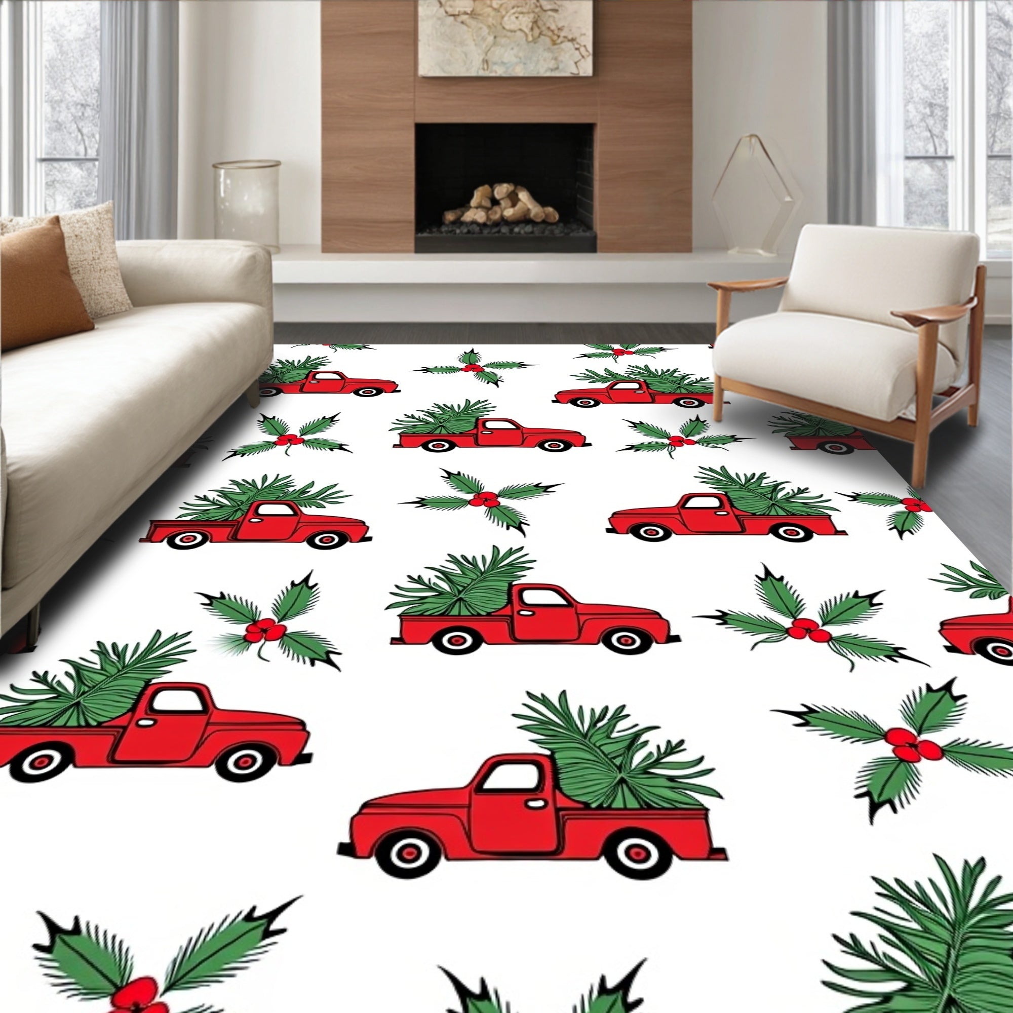 Holiday Red Truck Holly Accent Rug