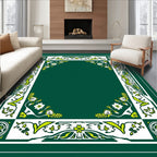 Green Floral Border Artwork Design Rug