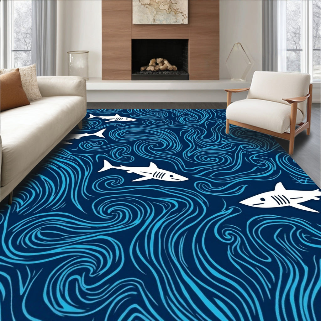 Whimsical Shark Swirl Pattern Rug