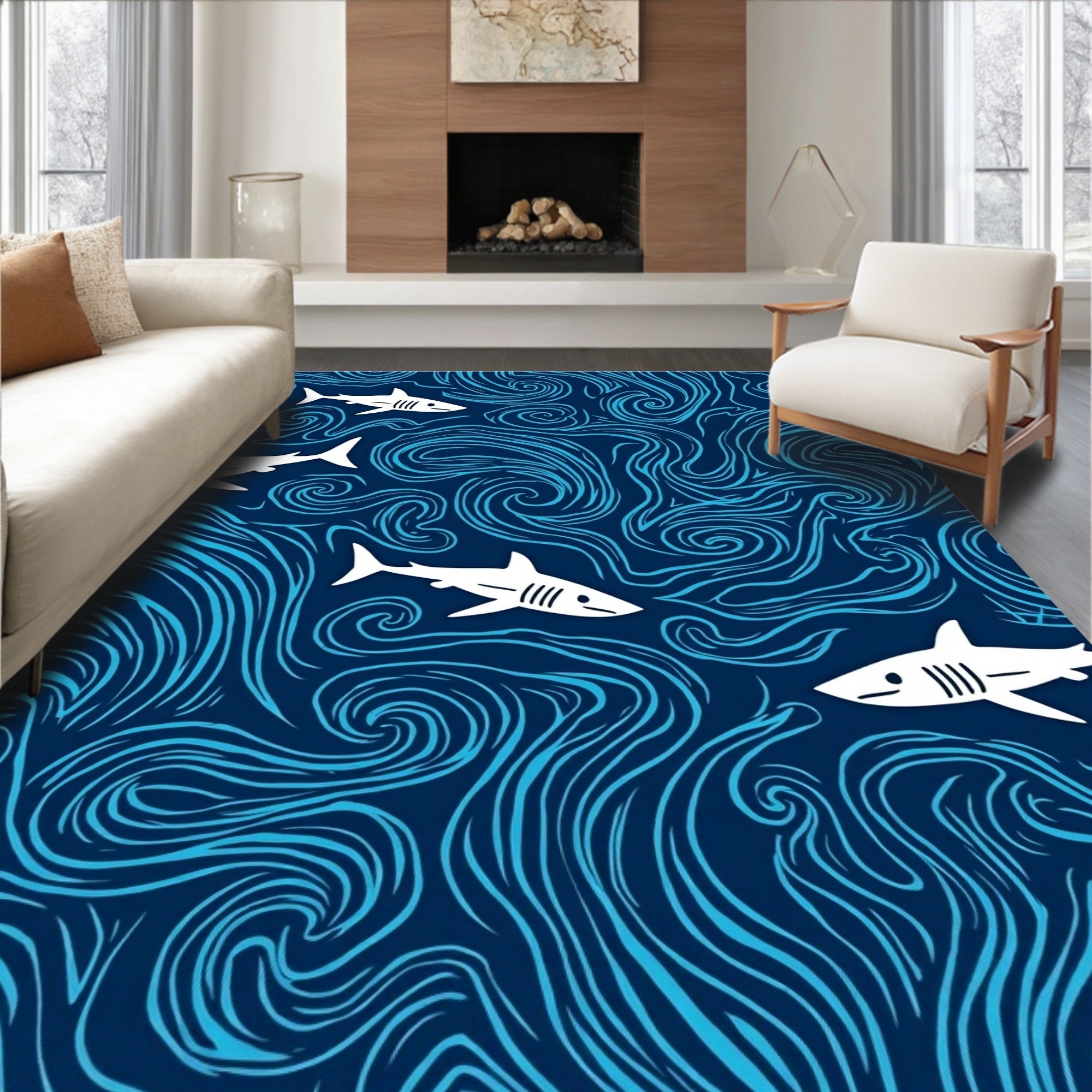 Whimsical Shark Swirl Pattern Rug