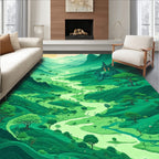 Fantasy Green Valley Castle Scene Rug
