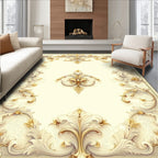 Ornate Gold Ivory Floral Scroll Rug
