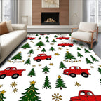 Red Trucks And Evergreen Trees Rug