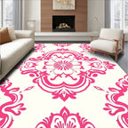 Pink Floral Scroll Traditional Damask Pattern Rug