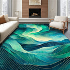 Abstract Teal Wavy Geometric Lines Rug
