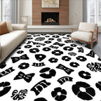 Black White Abstract Floral Bow Pattern Rug