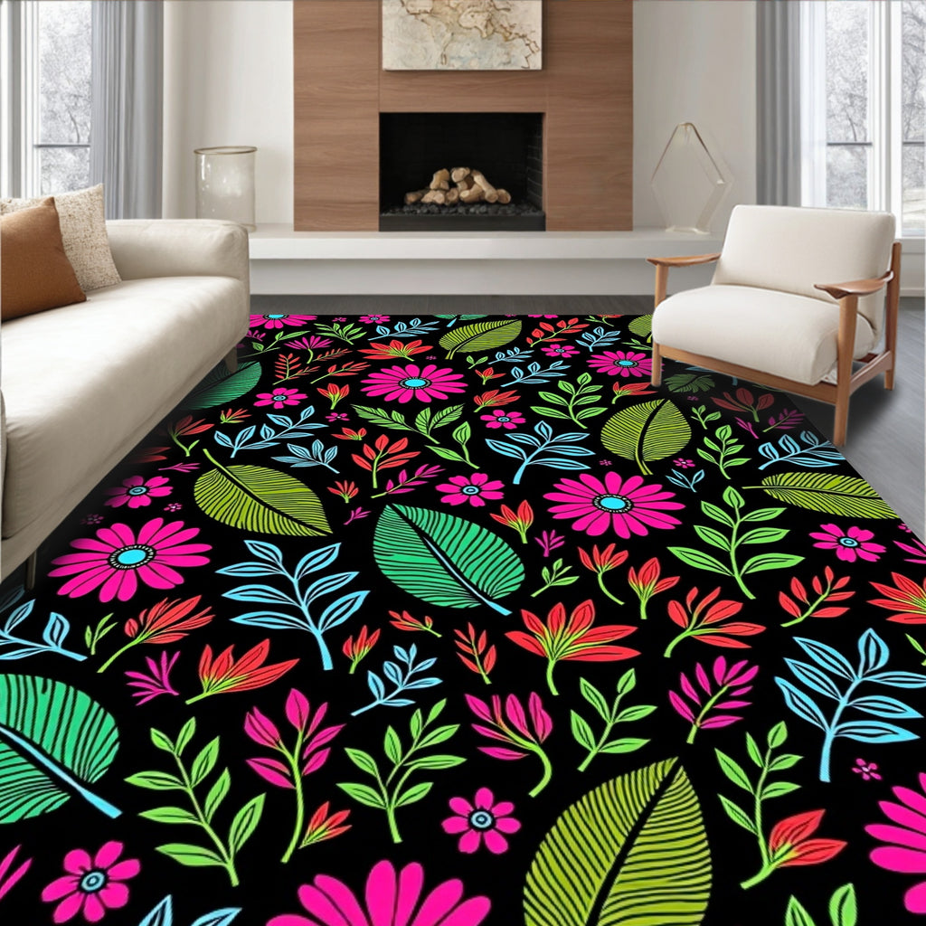 Vibrant Floral Leaf Pattern Rug