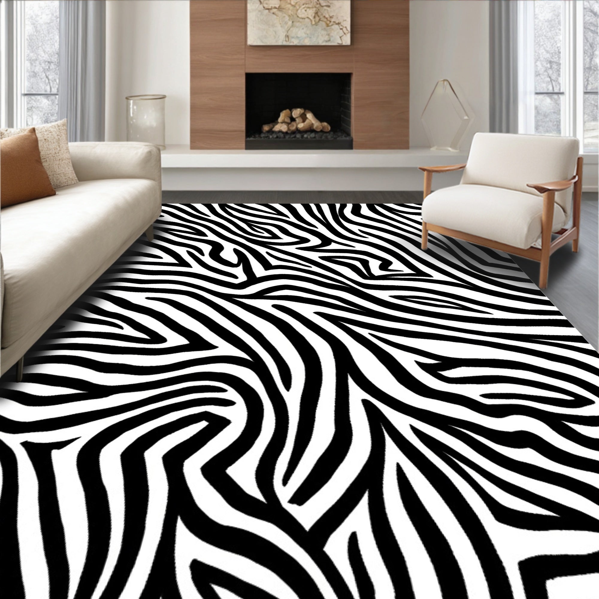 Bold Black White Animal Print Rug