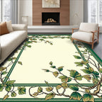 Vine Leaf Patterned Green Border Rug
