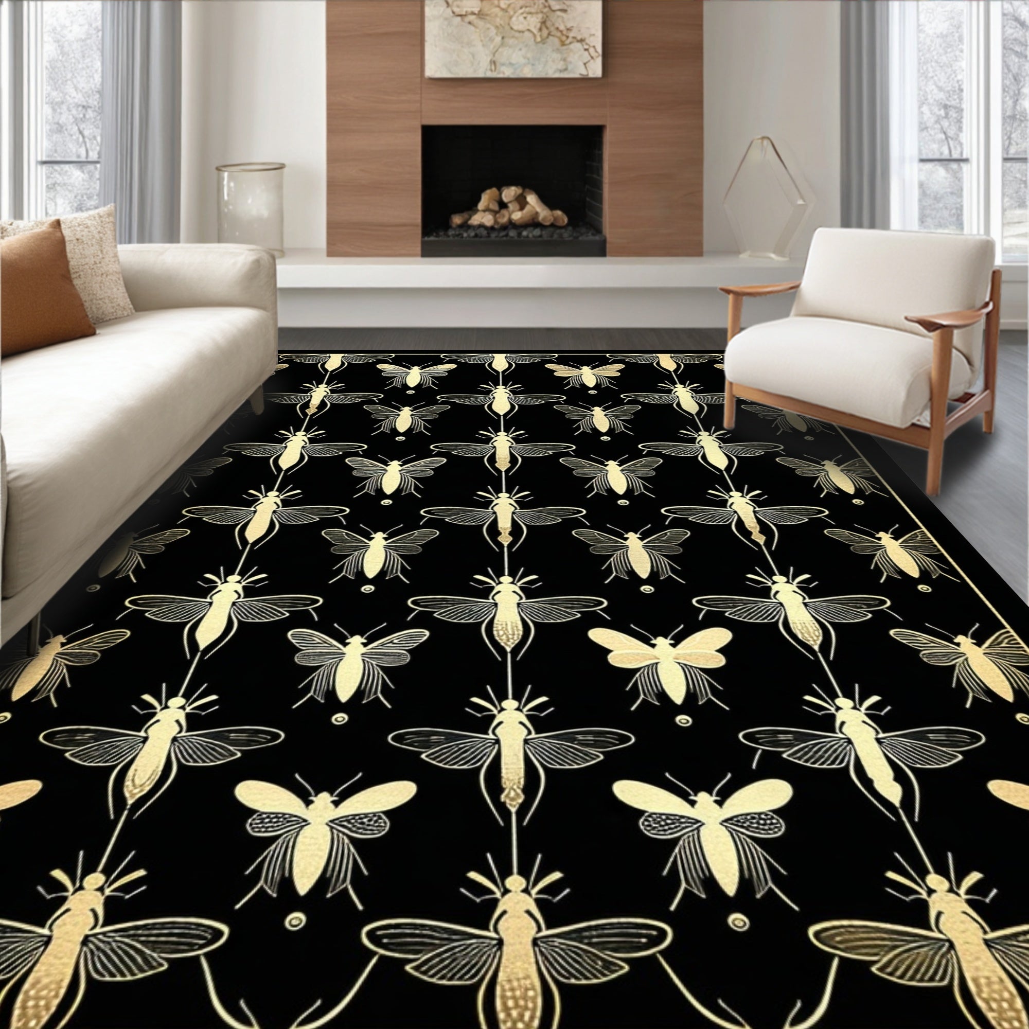 Golden Insects Art Deco Pattern Rug