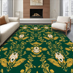 Elaborate Gold Green Damask Pattern Rug