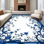 Blue Floral Branch With Bird Design Rug