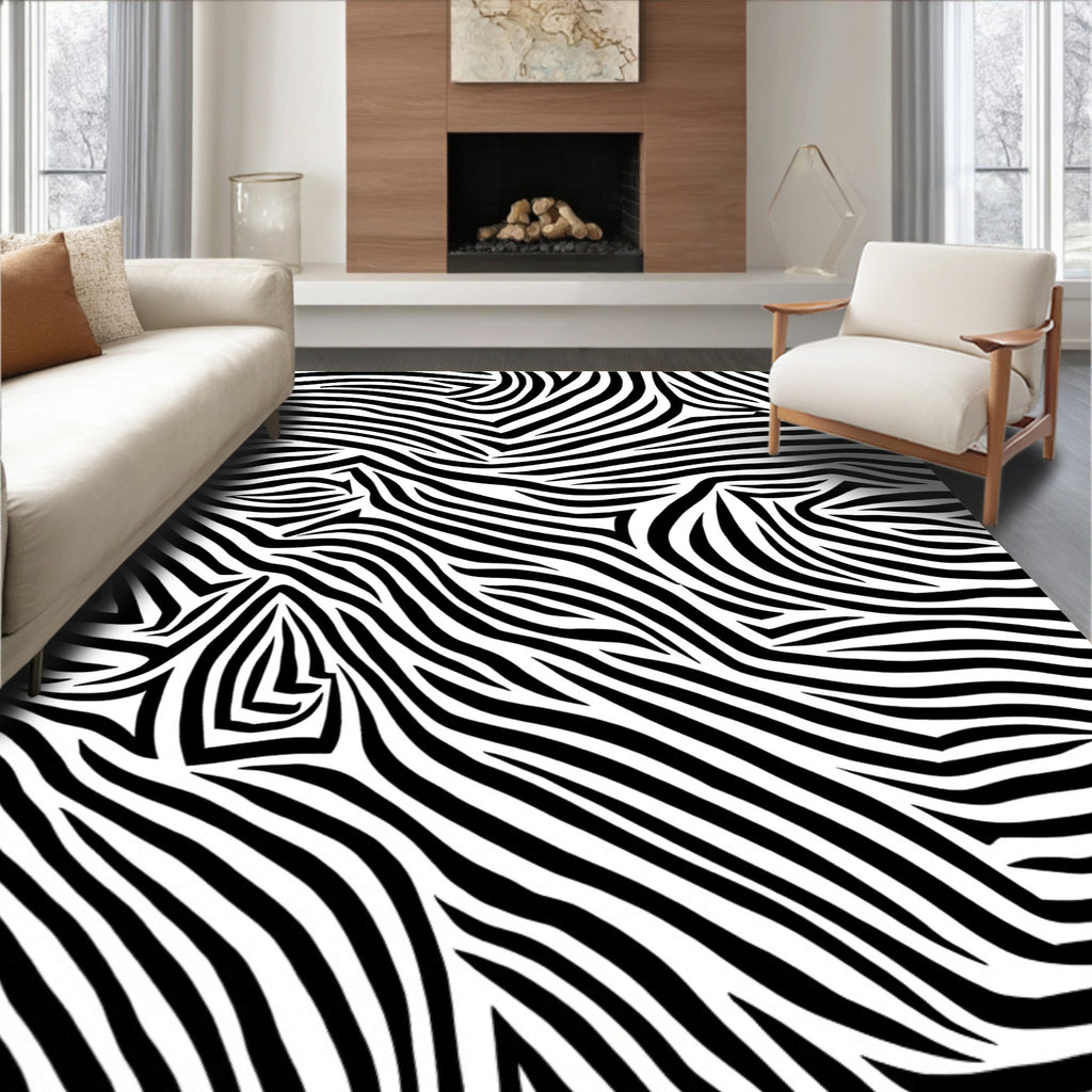 Bold Black White Stripe Pattern Rug