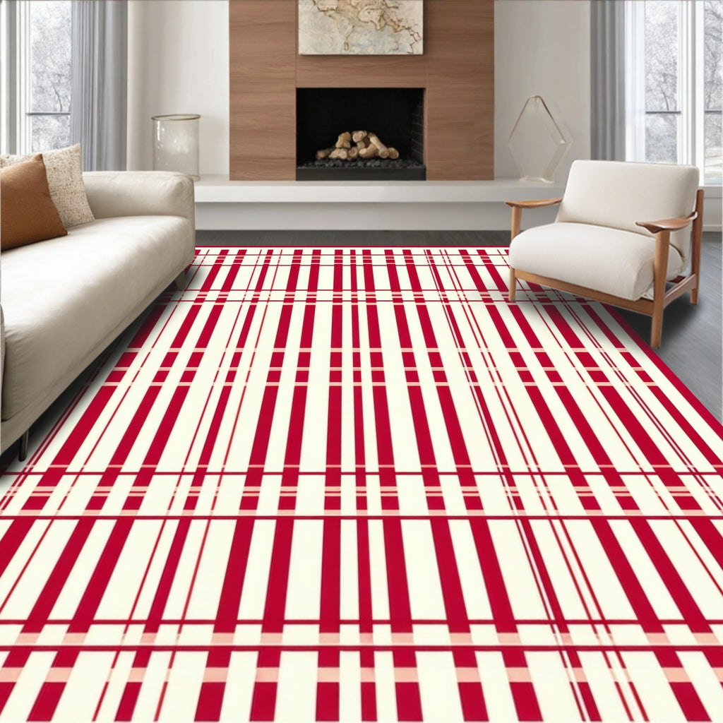 Classic Red Stripe Geometric Rug