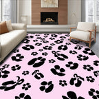 Pink Black Floral Print Rug