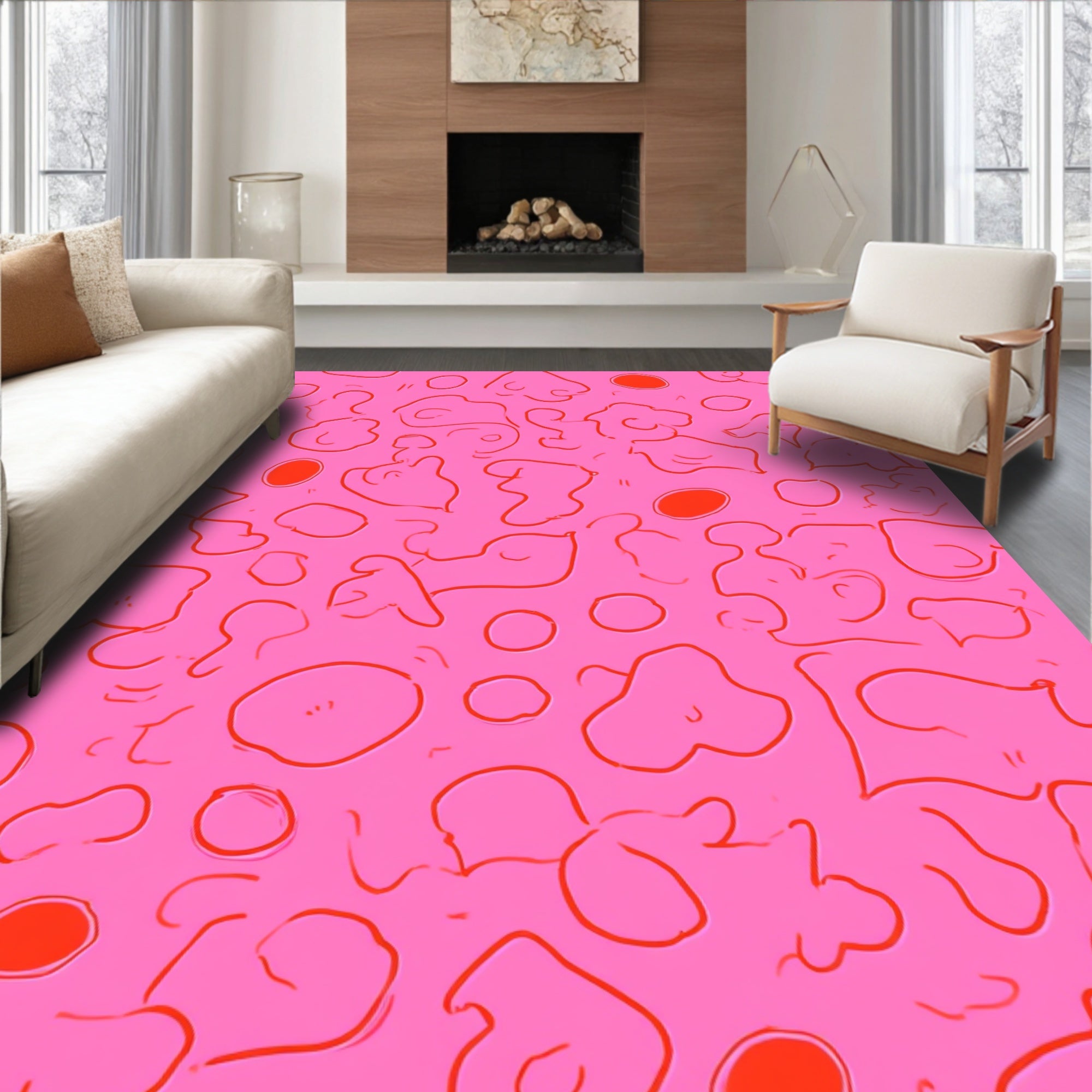 Bold Pink Red Organic Pattern Rug