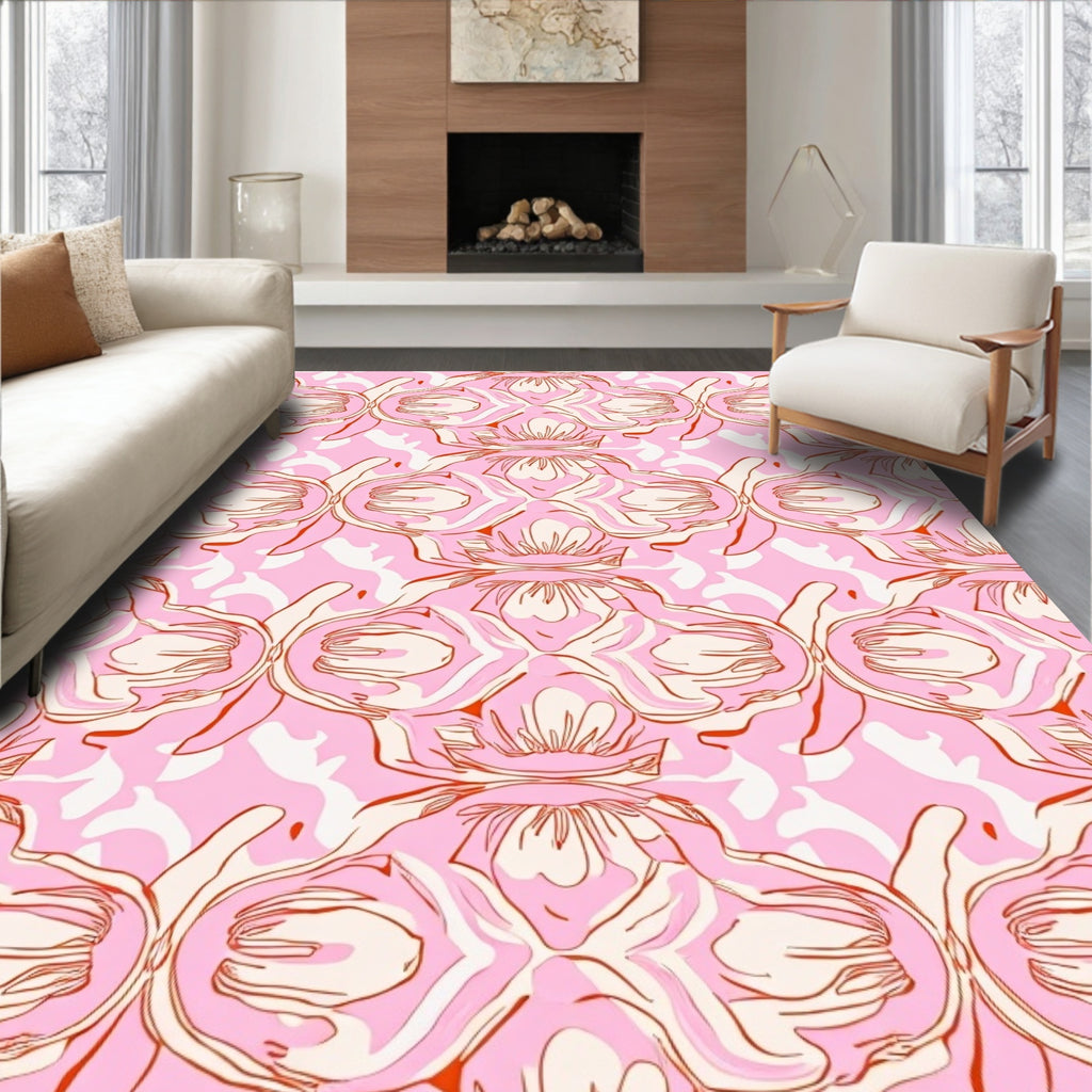 Pink Floral Abstract Pattern Rug