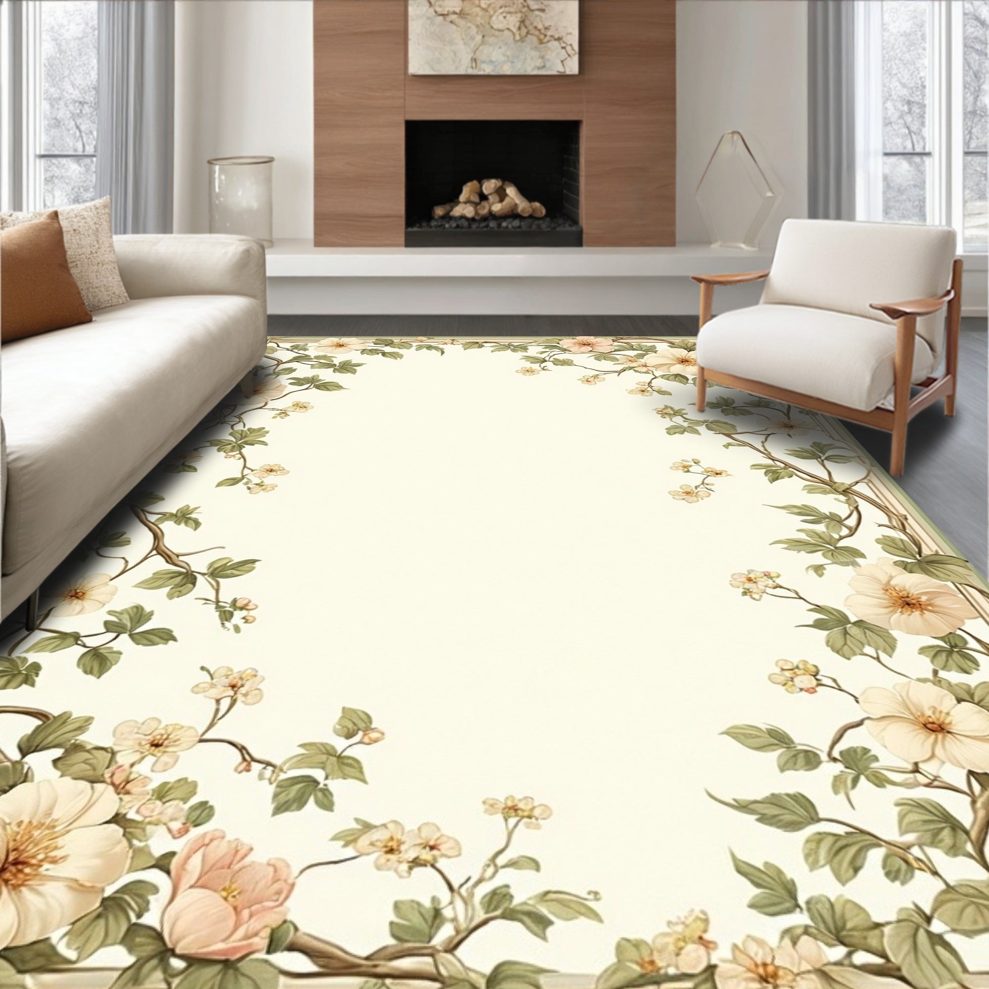 Vintage Floral Vine Botanical Print Rug
