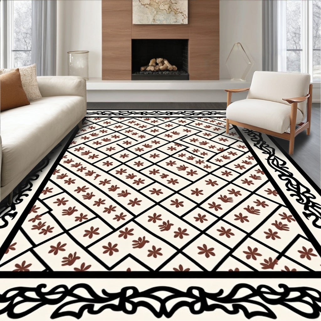 Geometric Floral Bird Patterned Rug