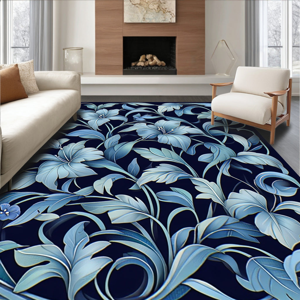 Art Nouveau Blue Floral Vine Rug