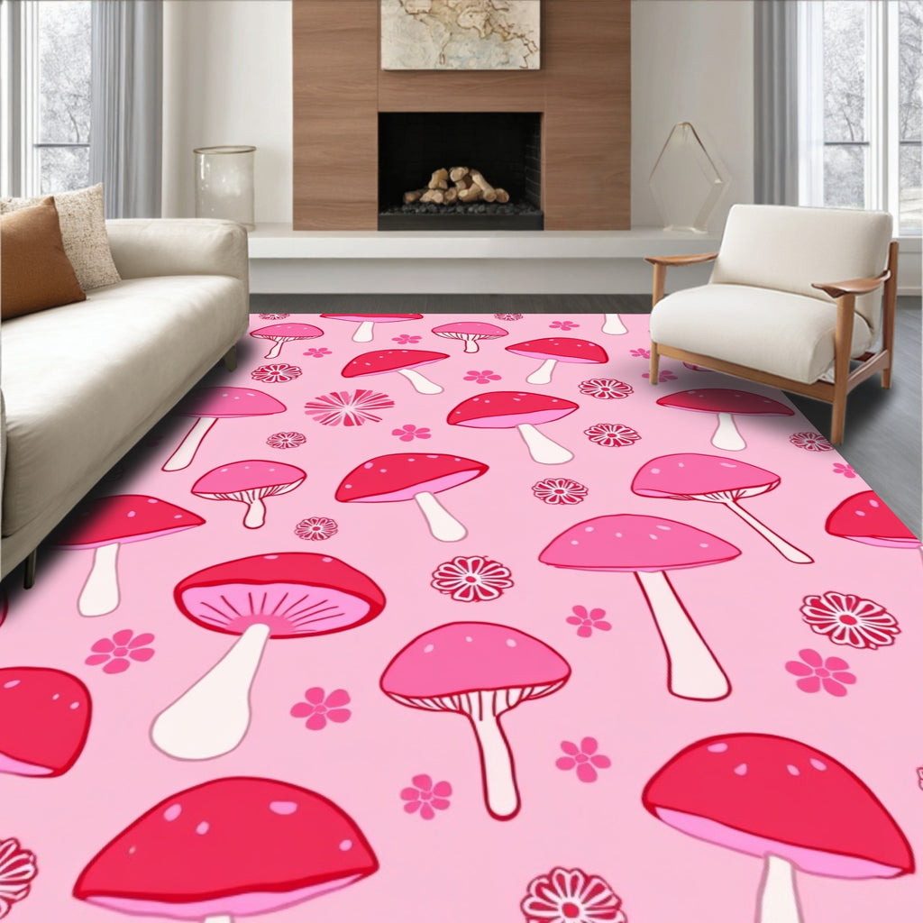 Pink Mushroom Pattern Play Rug